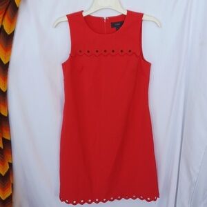 J. Crew scalloped shift dress Red, Sz 4, Grommets, 17" PTP, 35"L